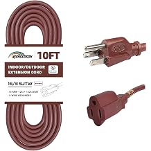 10 Ft Brown Outdoor Extension Cord 16 Gauge Heavy Duty Power Cord | 16/3 SJTW Cable, Grounded Plug, Durable Jacket, Ideal for Christmas Lights, Garage, Garden and Outdoor Equipment