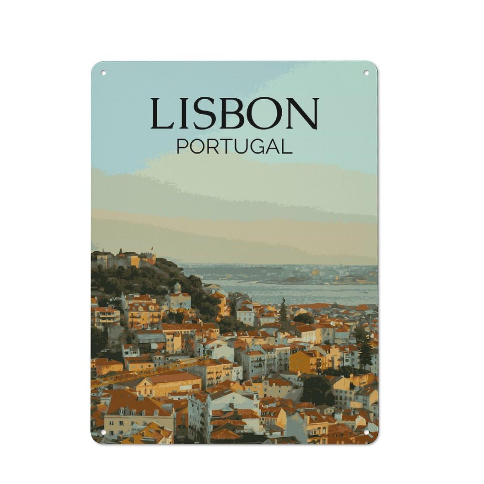 Retro Lisbon Travel Vintage Metal Sign 40x30cm, Room Wall Plaque for Flat, Dorm Room, Lounge Or Cafe