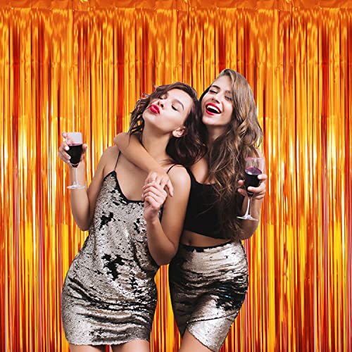 GOER 3.2 ft x 8.2 ft Metallic Tinsel Foil Fringe Curtains Party Photo Backdrop Party Streamers for Birthday,Graduation,New Year Eve Decorations Wedding Decor (Orange,1 Pack)