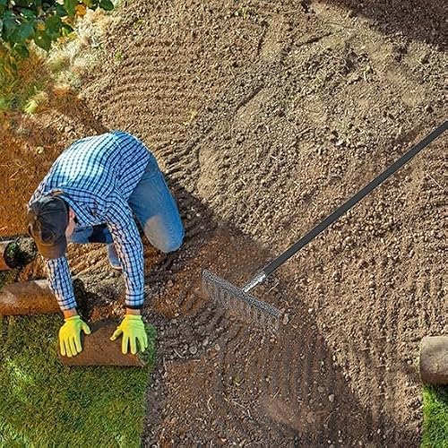FLORVO Heavy Duty Garden Rake, 12 Tine Carbon Steel Head, Black Finish, Long Handle - Image 6