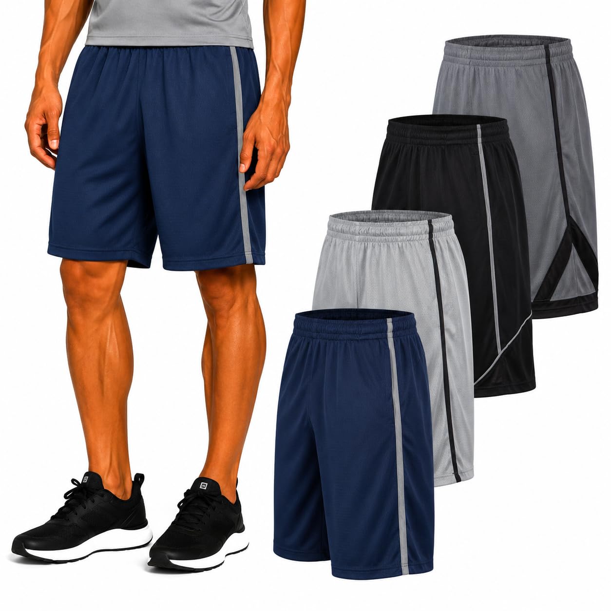 Essential Elements Paquete de 4: Pantalones Cortos de Baloncesto de Malla para Hombre, de Rendimiento Activo y atlético, con Bolsillos - - Small