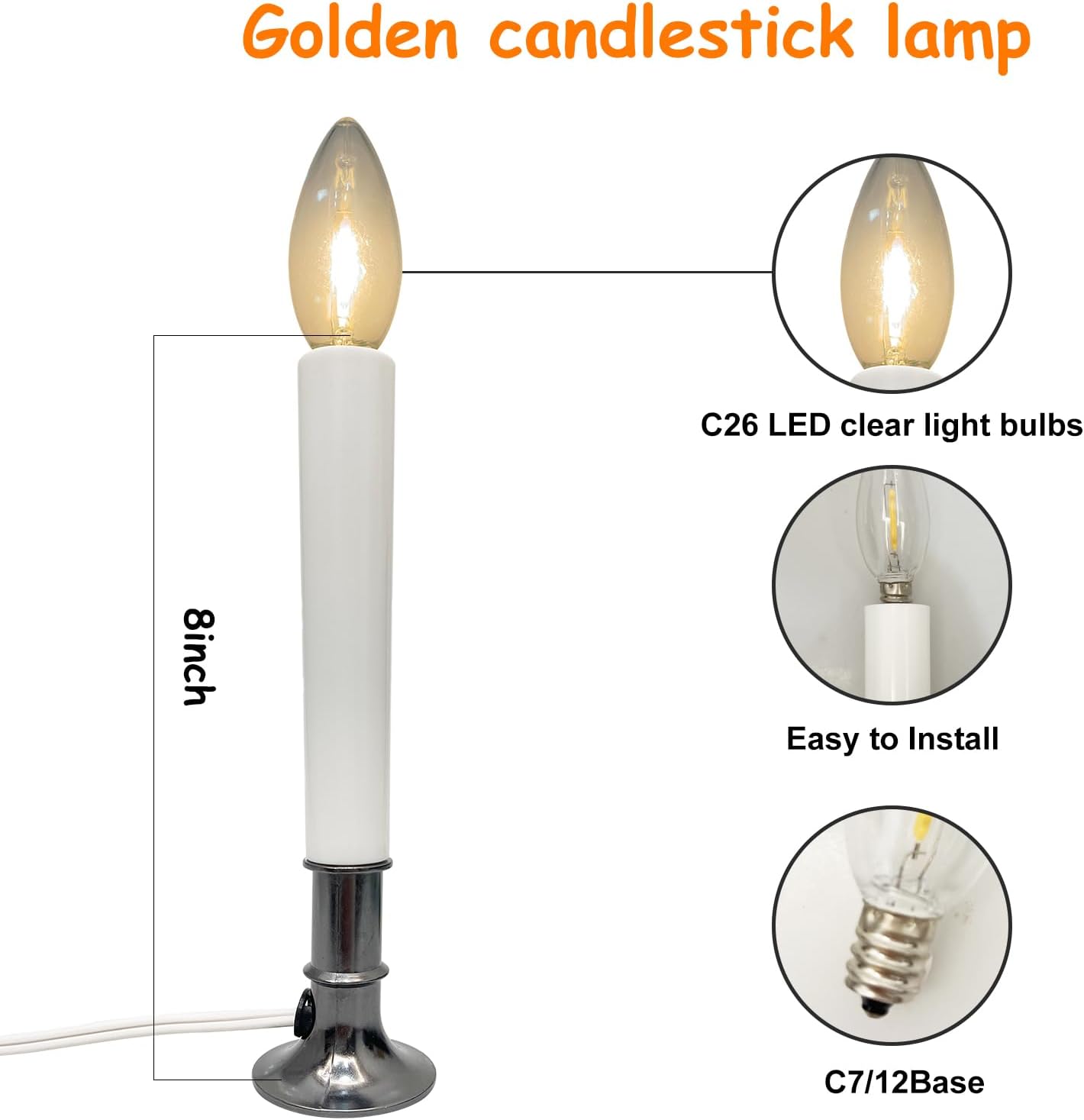 4 Pack Electric Christmas Window Candle with Sensor Dusk to Dawn, Nickel Plated Base Window Candles with C26 Led Clear Torpedo Tip Bulb, Candle Set for Home & Kitchen for Windows Table Christmas Decor