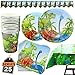Dinosaur birthday decorations - Serves 25 - Includes 102 pieces - dinosaur party supplies Set with dinosaur plates, Cups, Napkins, Tablecloth, and Banner - Boys and Girls dinosaur party decorations