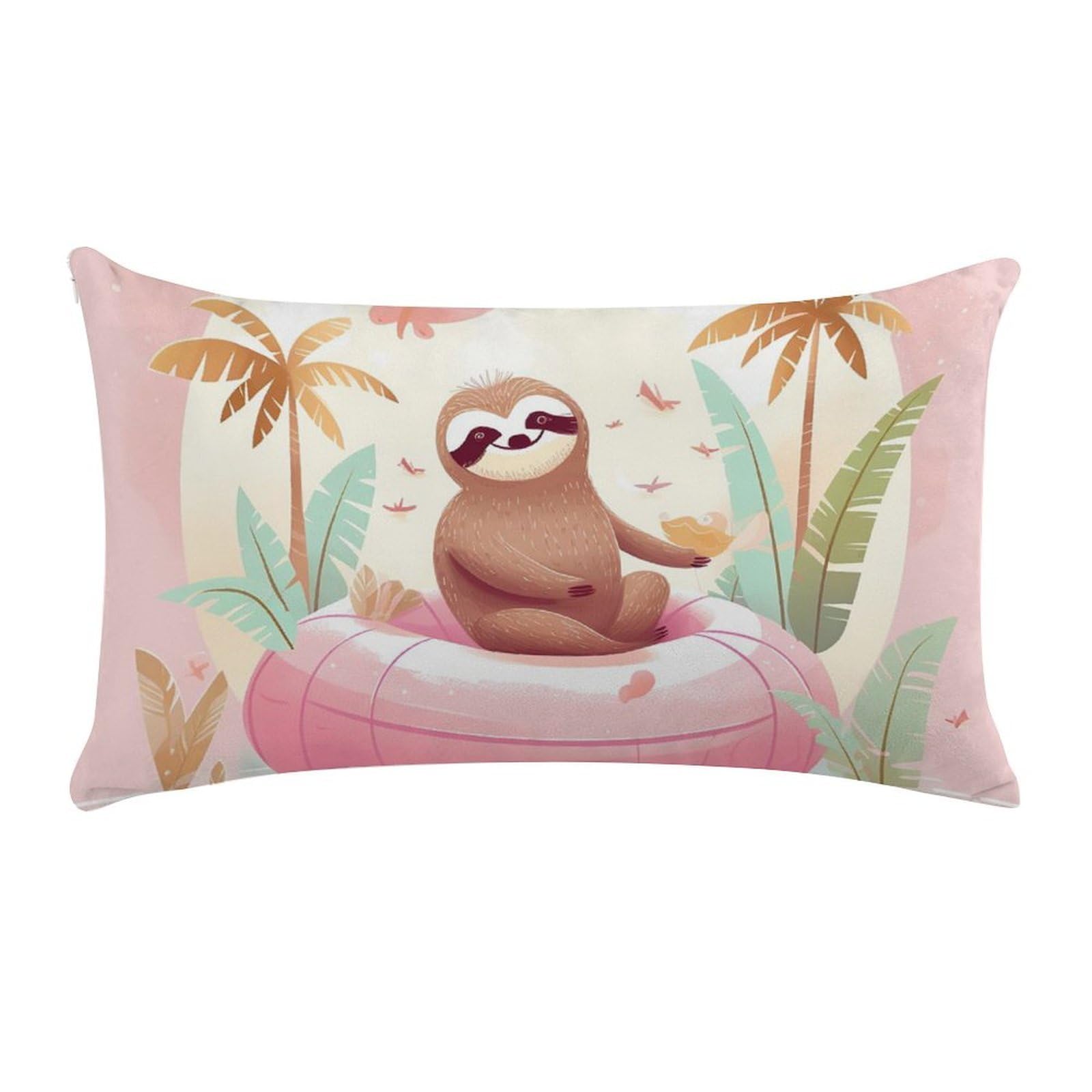 Sloth Flamingo Pillow Cases for Sofa, Super Soft Plush Pillow Cover with Zipper, Luxury Cozy Pillow Shams for All Seasons, Lightweight Pillowcases for Bedroom, 12" X 20"