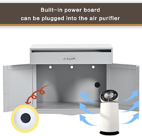 Miniatura 9 de Caja de arena para gatos, caja de arena con enchufe oculto, 2 puertas, almacenamiento para baño con cajón, color blanco