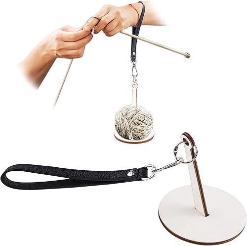 Soporte portátil de hilo de muñeca, soporte de bola de hilo de madera con correa para la muñeca, organizador de hilo de ganchillo de madera, evita