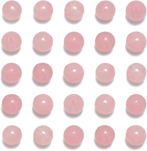 100 cuentas sueltas de cuarzo rosa natural de 0.32pulgadas (8mm) para joyería, cuentas redondas con espaciador y cordón elástico de cristal