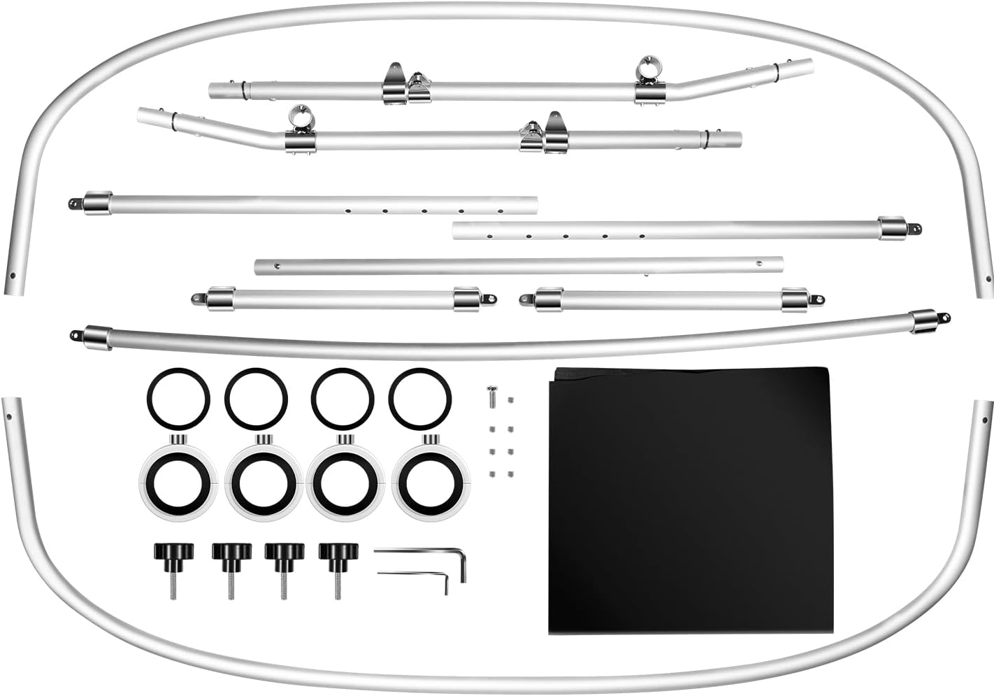 Universal Wakeboard Tower Boat Bimini Top, 600D Bimini Top Canvas with 1" Aluminum Alloy Frame & Clamps for Most 2-2.5” Tube Wake Towers on Bass Boats, Jon Boats, Pontoons & More, 60" L x 52” W