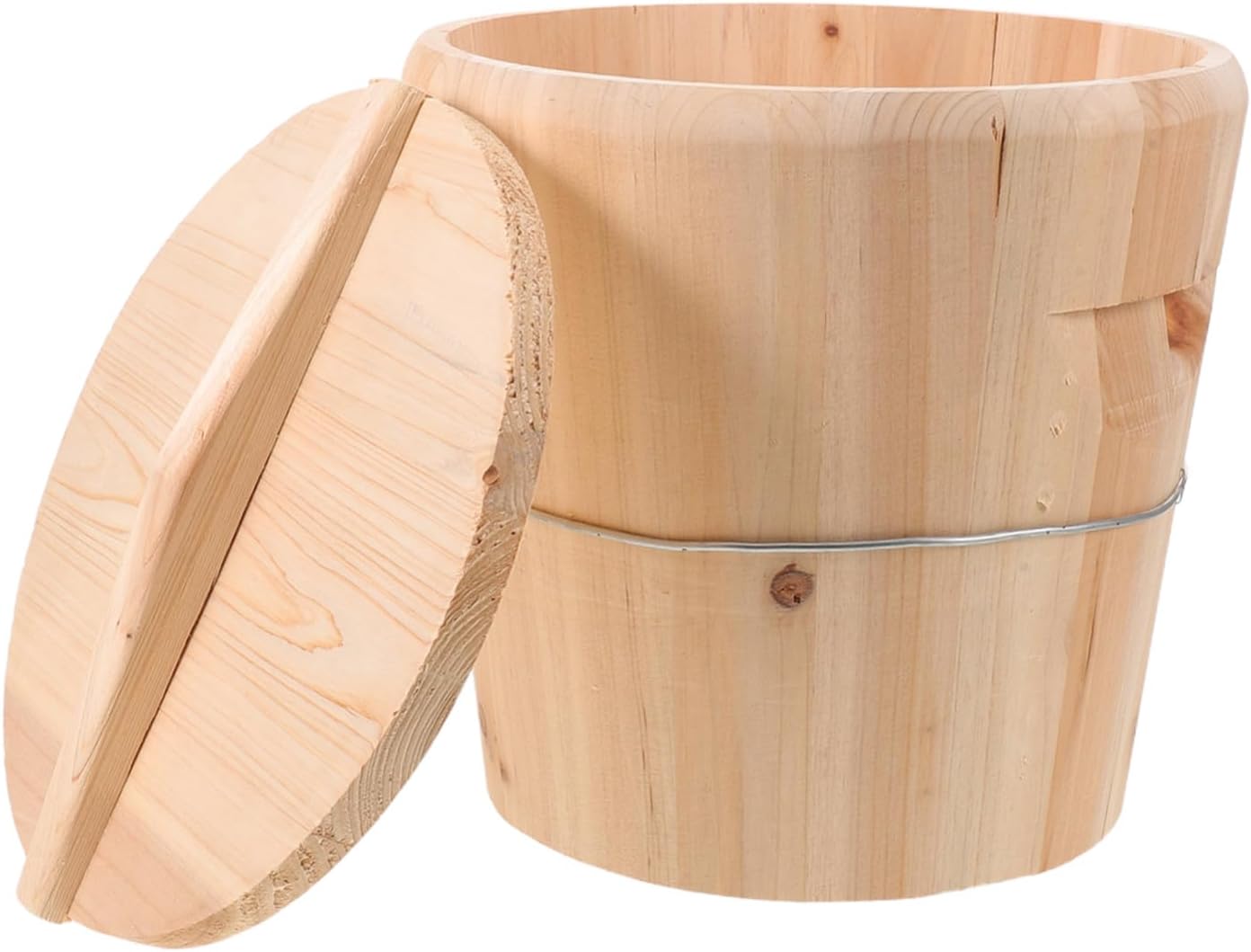 Wooden Towel Heating Bucket with Lid 25x25x25cm, Heated Spa Sauna Accessory for Bathroom and Massage Rooms, Rustic Wooden Towel Warming Tub for Salon and Home Use
