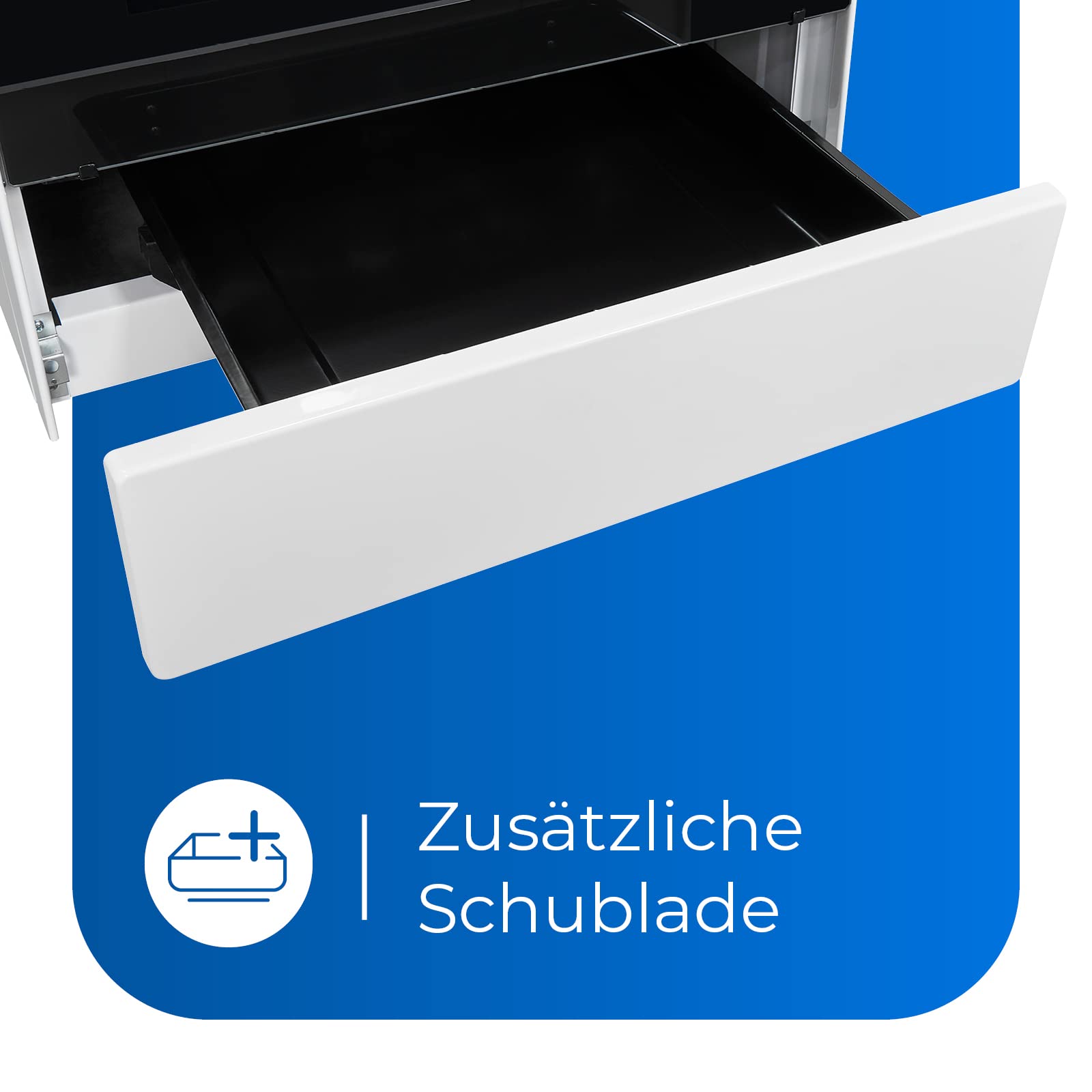 Exquisit ECM 6-4 BZ Standherd 60 cm Freistehender Elektroherd mit Glaskeramik-Kochfeld 2-Kreis-Bräterzone 61 L Backofen Umluft Energieklasse A Weiß