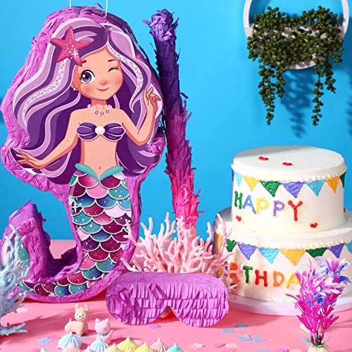 Mermaid Pinata Bundle Mermaid Party Supplies With Blindfold, Bat And Filler For Under The Sea Mermaid Theme Birthday Party Carnival Activity Decorations, 16 X 13 Inch #TOP2