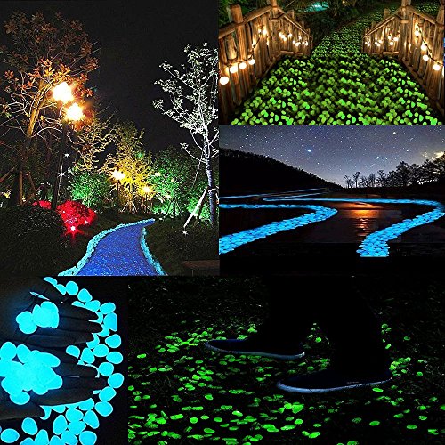 chic style 300pcs Glow in The Dark Garden Pebbles, Gardening Luminous Glow Stones Outdoor Decor Glowing Water Fish Tank Gravel (Blue Green) - Thumbnail 5