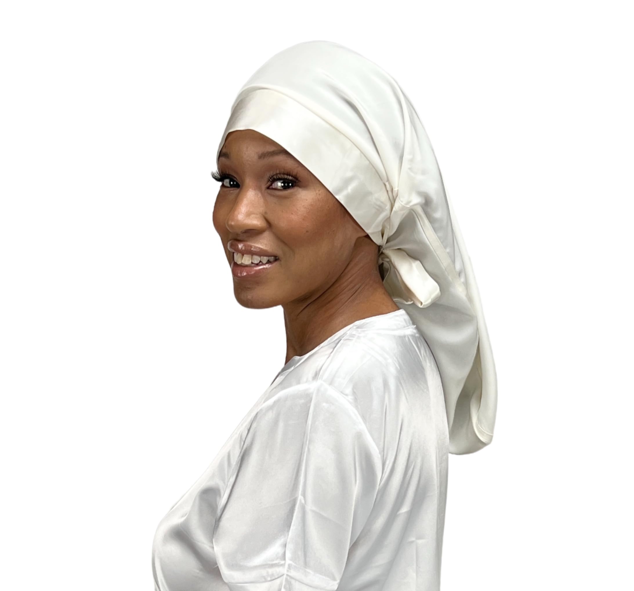 Reversible 100% Real Silk Long Hair Reversible Sleep Bonnet - Wide Band, Adjustable Tie, 22 Momme, Grade 6A Mulberry Silk