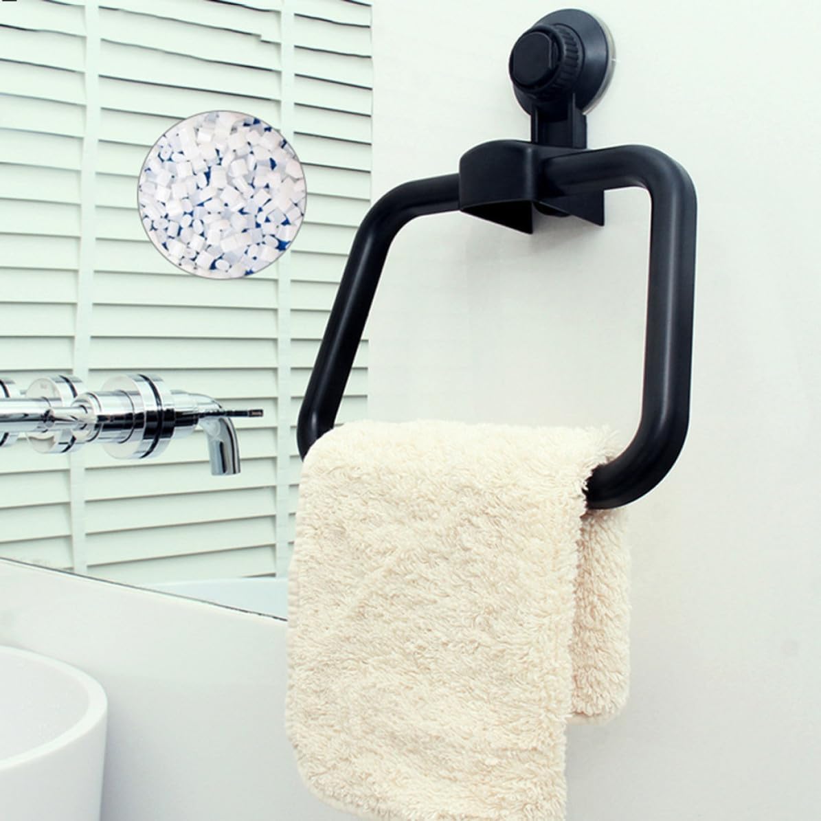 SEWACC Black Suction Cup Towel Ring Holder Reusable Heavy Duty for Bathroom image 5