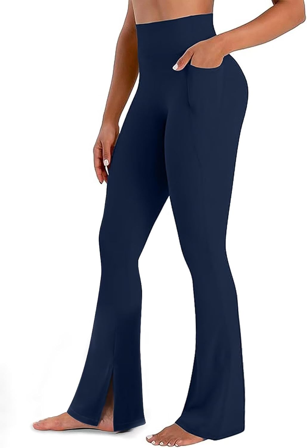 Flamingals Women's Butt Lifting Mini Flared Leggings with Pockets High Waisted Tummy Control Hidden Scrunch 31.5" Yoga Pants - Image 2