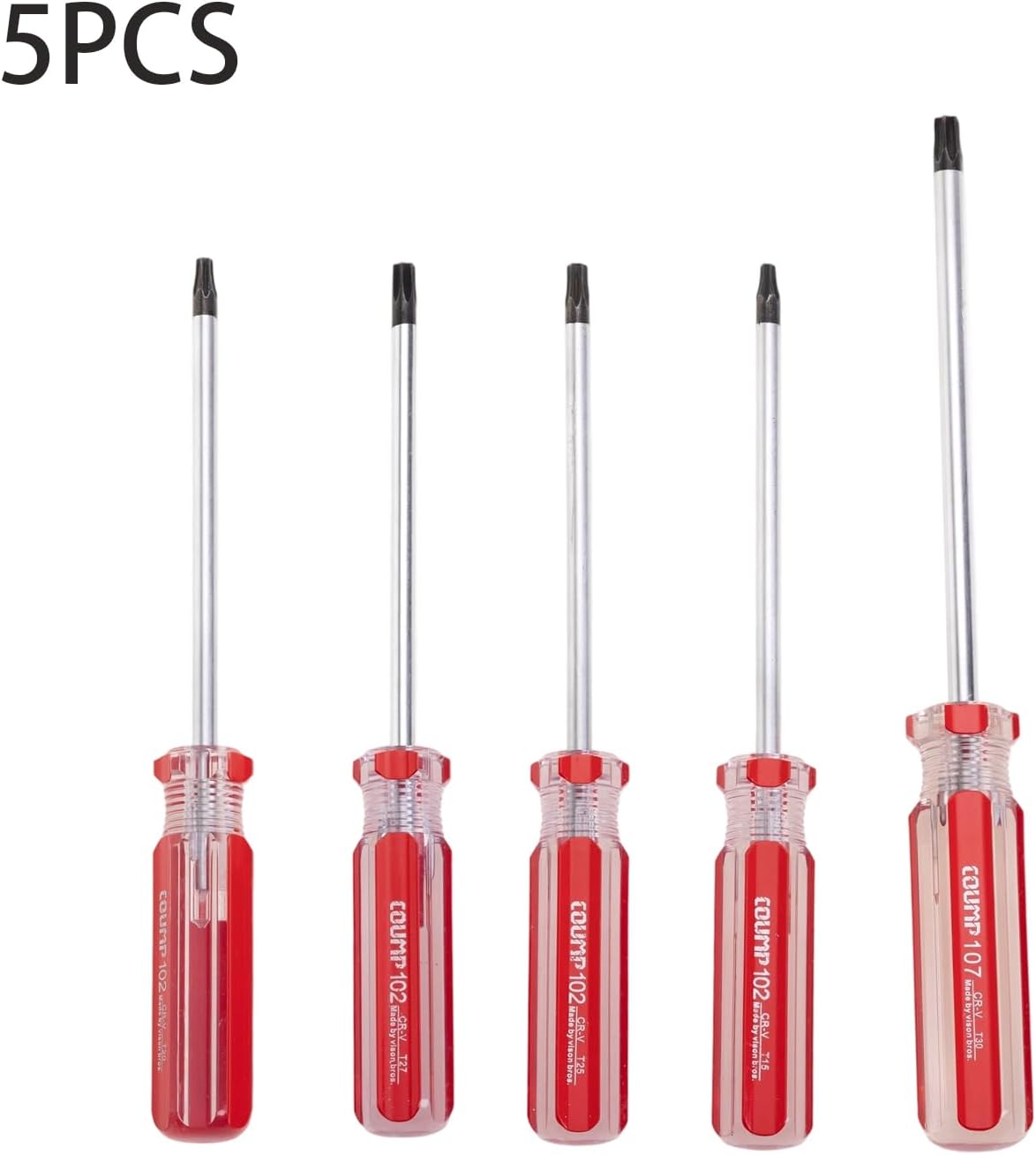 5Pcs Red Security Torx Screwdriver Set with Magnetic Tip Plastic Grip, Torx Screwdriver with Hole for Repairing and DIY (Type: T15, T20, T25, T27, T30)