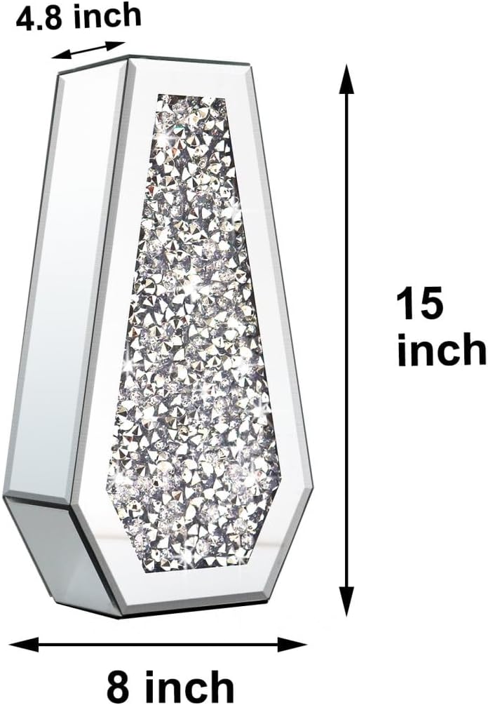 Flower Vase Crushed Diamond Mirrored Vase Crystal Silver Glass Decorative Mirror Vase Large Size Luxury for Home Decor. Diamond Shape Thickened. Can’t Hold Water. - Image 7