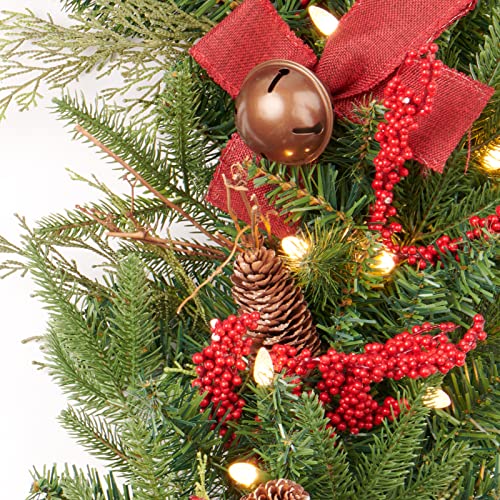 Amaoasis 24 Inch Artificial Pre-Lit Christmas Wreath,Decorated With Bronze Jingle Bells, Red Berries And Ribbons, 50 Led Lihts With Timer, Battery Operated,Holiday Decoration For Front Door Outdoor #TOP2