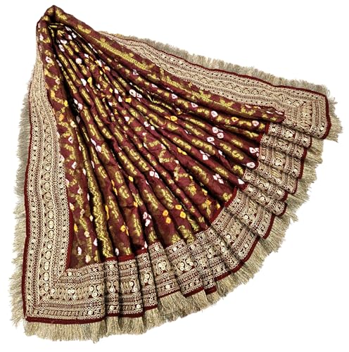 Image of Navti Creations Wedding bridal Dupatta /Chunni in banarasi silk Brocade with Katrina Kaif's Marriage dupatta's Embroidery border and 4 side golden Kiran