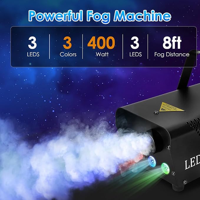 Máquina de humo 400W con 3 luces LED y control remoto miniatura 3