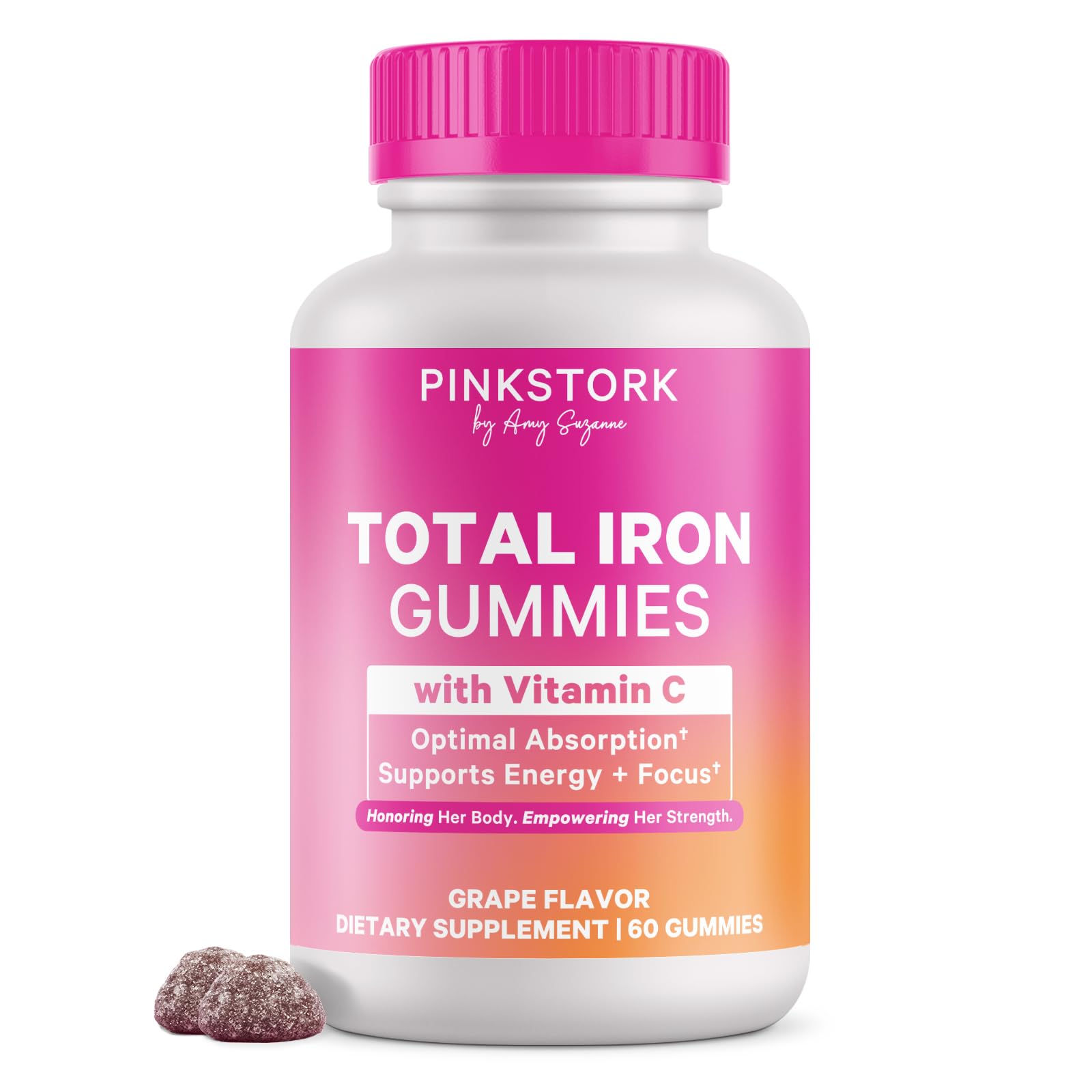 Pink Stork Prenatal Iron Supplement for Women, Grape Chewable Pregnancy Iron Gummies with Vitamin C, Pregnancy Must Haves, Prenatal Vitamins for Iron Deficiency, 60 Gummies