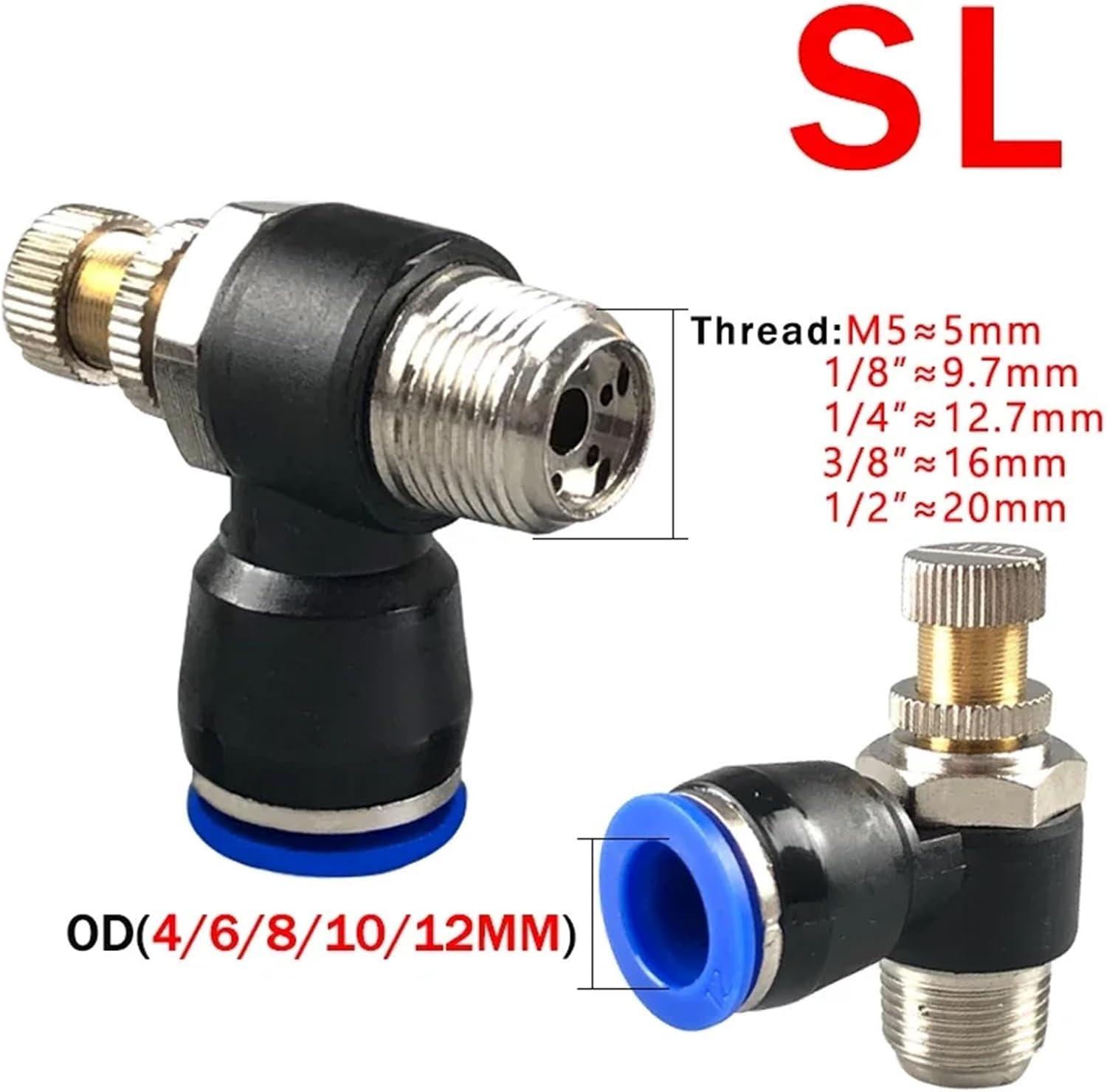 5Pcs 1/8 1/4 3/4 1/2 Pneumatic Air Fitting PC/PCF/SL/PB/PL 6/8/10/12mm Thread Hose Fittings Pipe Quick Connector(OD6mm-3I8,PCF (5PCS))