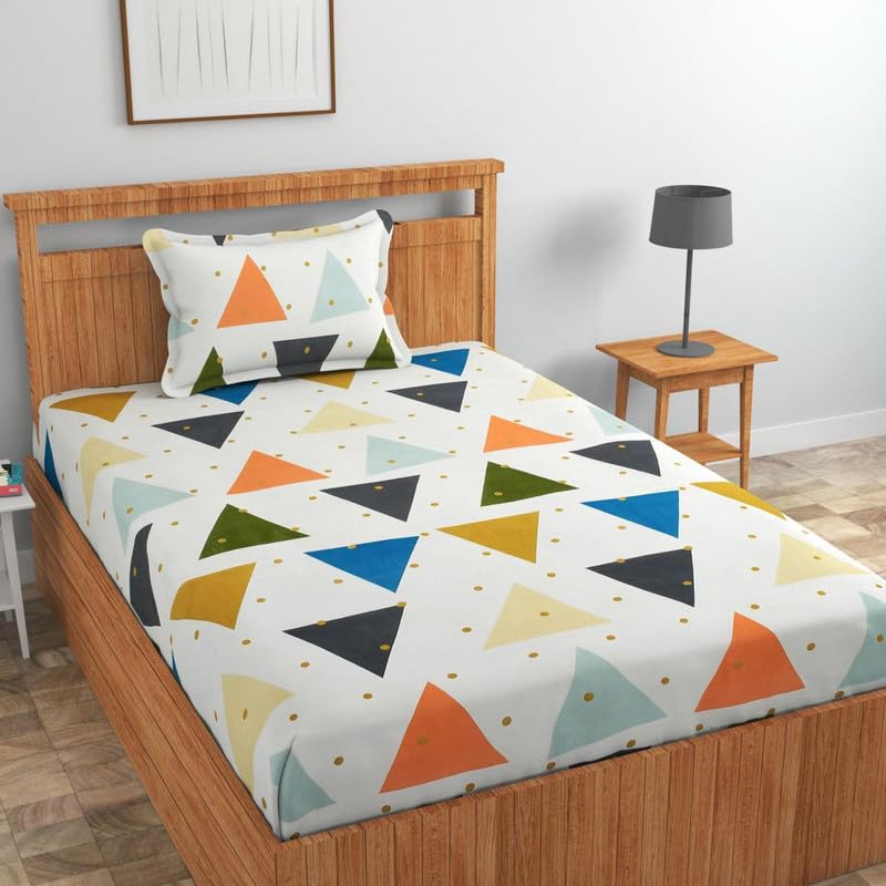 Image of Cotton 210 tc Flat Single | Diwan | Single Mattress Coat Bed Bedsheets for Summer Winter Breathable | Wrinkle Free (Size-60 X 90 Inch) with 1 Pillow Cover 60 x 90 Inches, Abstract, White Orange