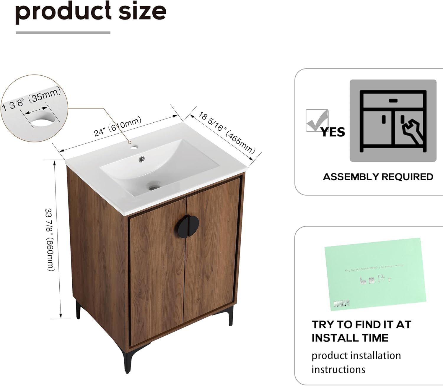 24 Inch Freestanding Bathroom Vanity, 24" Bathroom Vanity with Sink,Modern Single Sink Vanity Combo,Brown Floor Standing Cabinet Set
