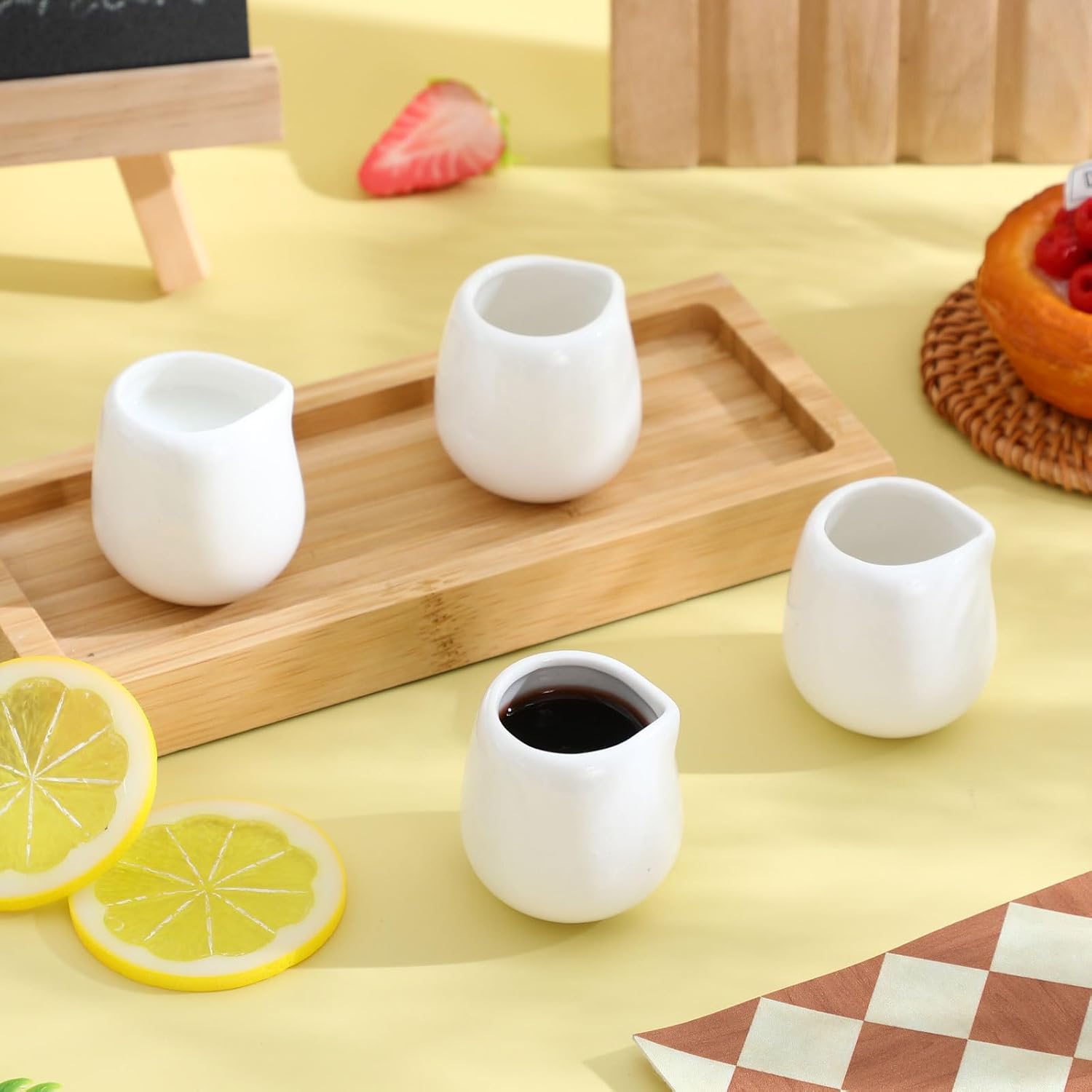 12 Pcs Ceramic Creamer Pitchers, Mini Milk Jugs for Coffee Tea, Small White Porcelain Sauce Cups, Handleless Syrup Server Dispenser Set