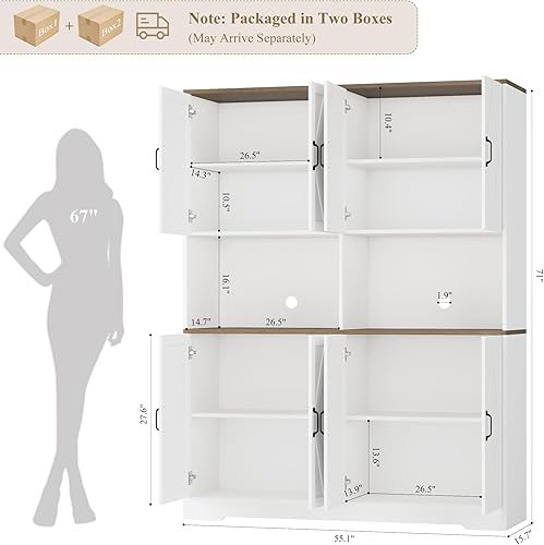 Miniatura 3 de HOSTACK Gabinete de despensa de 71 pulgadas de alto, gabinete de almacenamiento de despensa de cocina de 55 pulgadas de ancho, gabinete de cocina