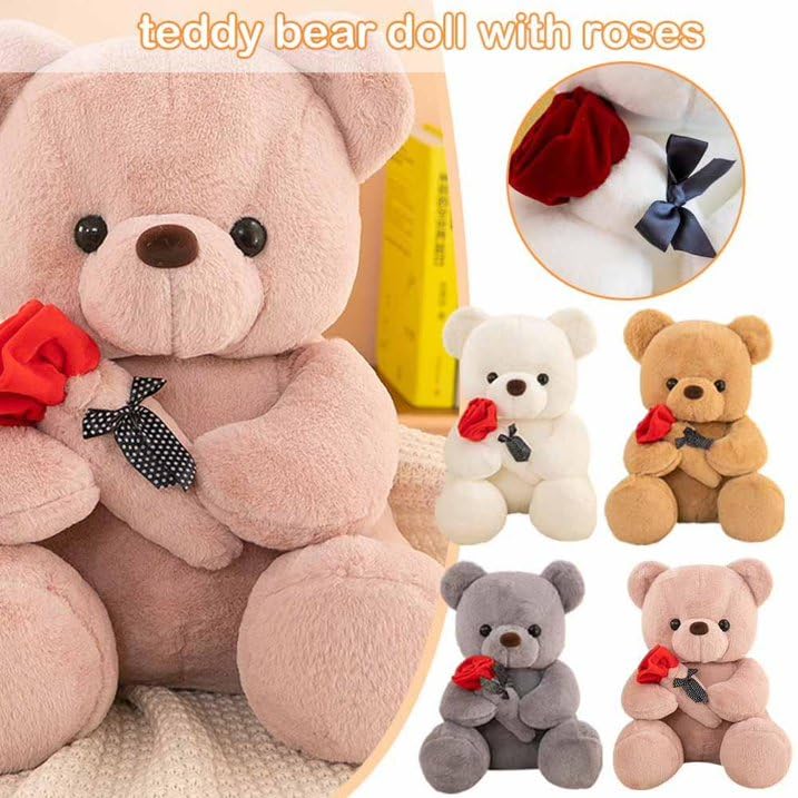 Image of RVA Soft Toy Teddy Bear for Girl Plush Stuffed, Cute Teddy Bear with Rose for Your Loved One, Teddy Bear for Girlfriend Kids Birthday, Valentine, Christmas (13 inch) (White)
