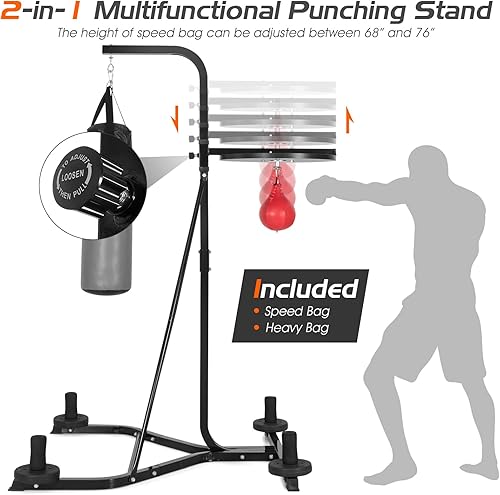 Miniatura 2 de Goplus Soporte de boxeo para bolsa pesada y bolsa de velocidad, estación de soporte de bolsa de arena independiente resistente para gimnasio en
