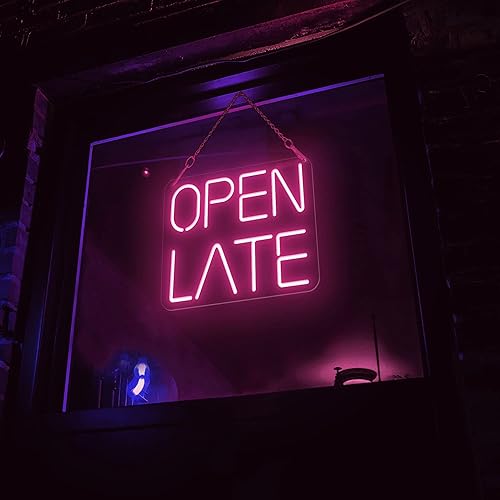 Miniatura 9 de NEONGRAND Letrero abierto de neón tardío (25.7 x 20 pulgadas), letrero de apertura LED para negocios, restaurante, oficina, cafetería, bar, rojo