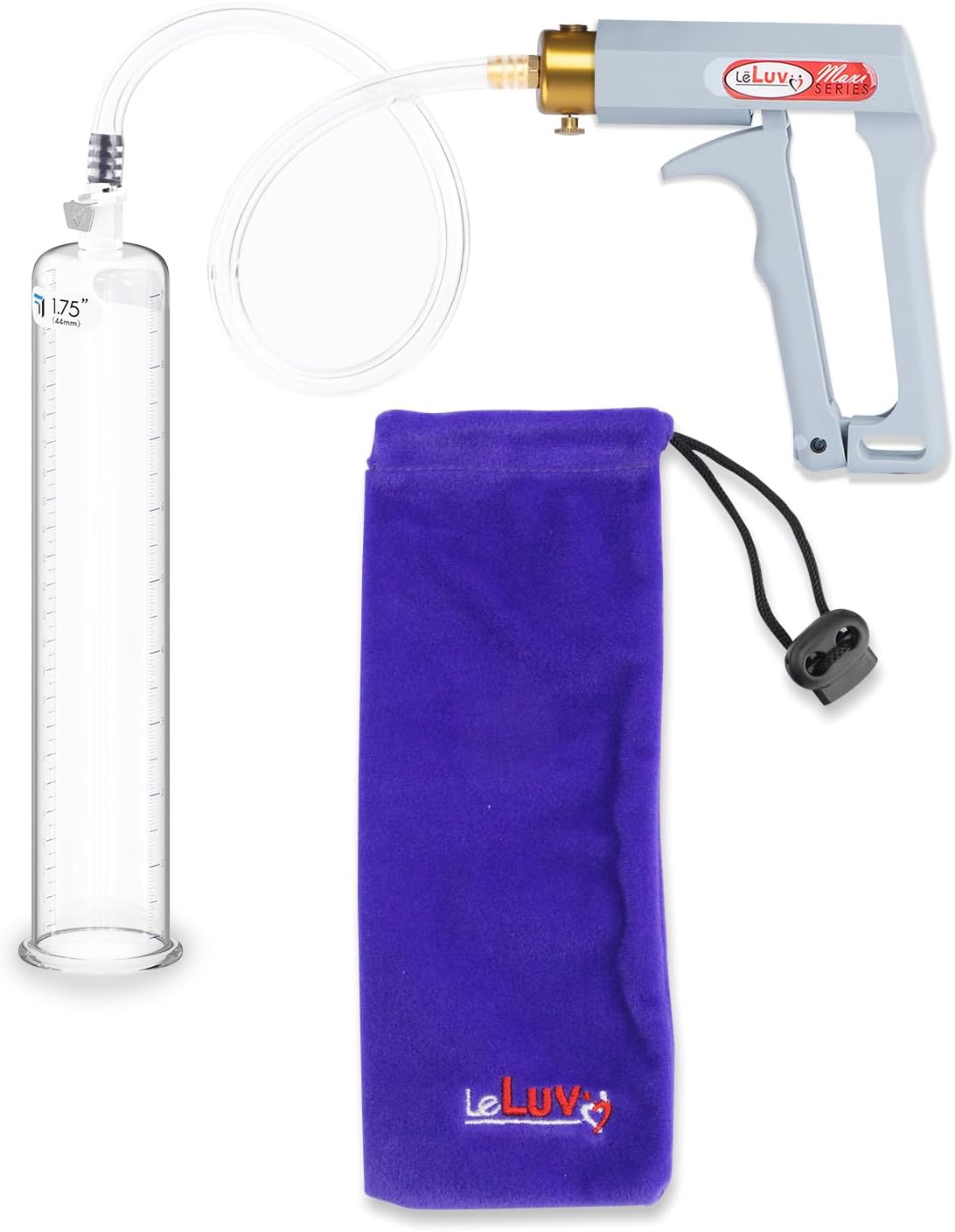 LeLuv Penis Pump Maxi Grey Handle with Clear Hose - 9" Length x 1.75" Diameter Round Flange Cylinder