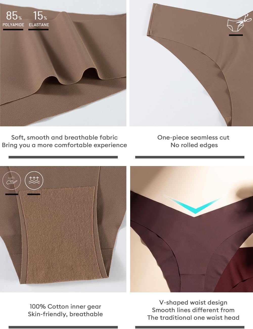 Low Rise Seamless Thongs for Women No Show Panties V-waisted Sexy Thong Ladies Underwear 6 Pack - Image 5