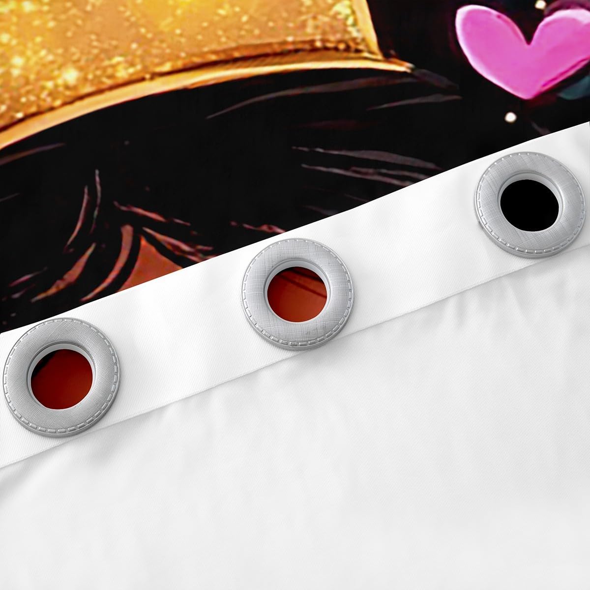 Manfei Cute Black Princess Curtains Kids Kawaii Princess Girl Curtain,Window Treatment Curtain for Boys Girls Room Decor,Luxury Crown Hearts Window Drapes,Top 2 Panel,52Wx84L