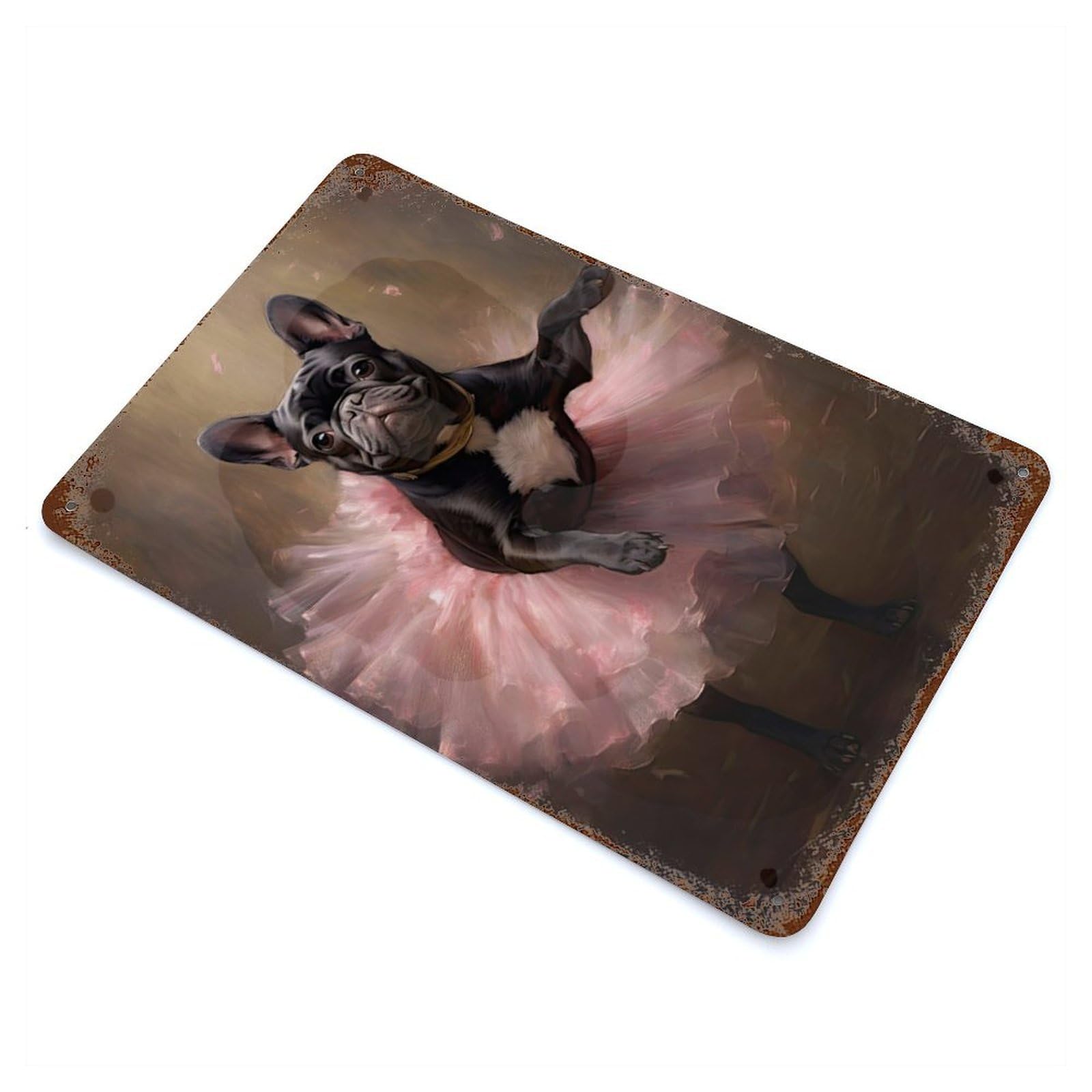 French Bulldog Ballerina 11.8"x7.9" Vintage Rust Metal Sign, Shabby Chic Decor for Garage, Bar And Workshop Decor