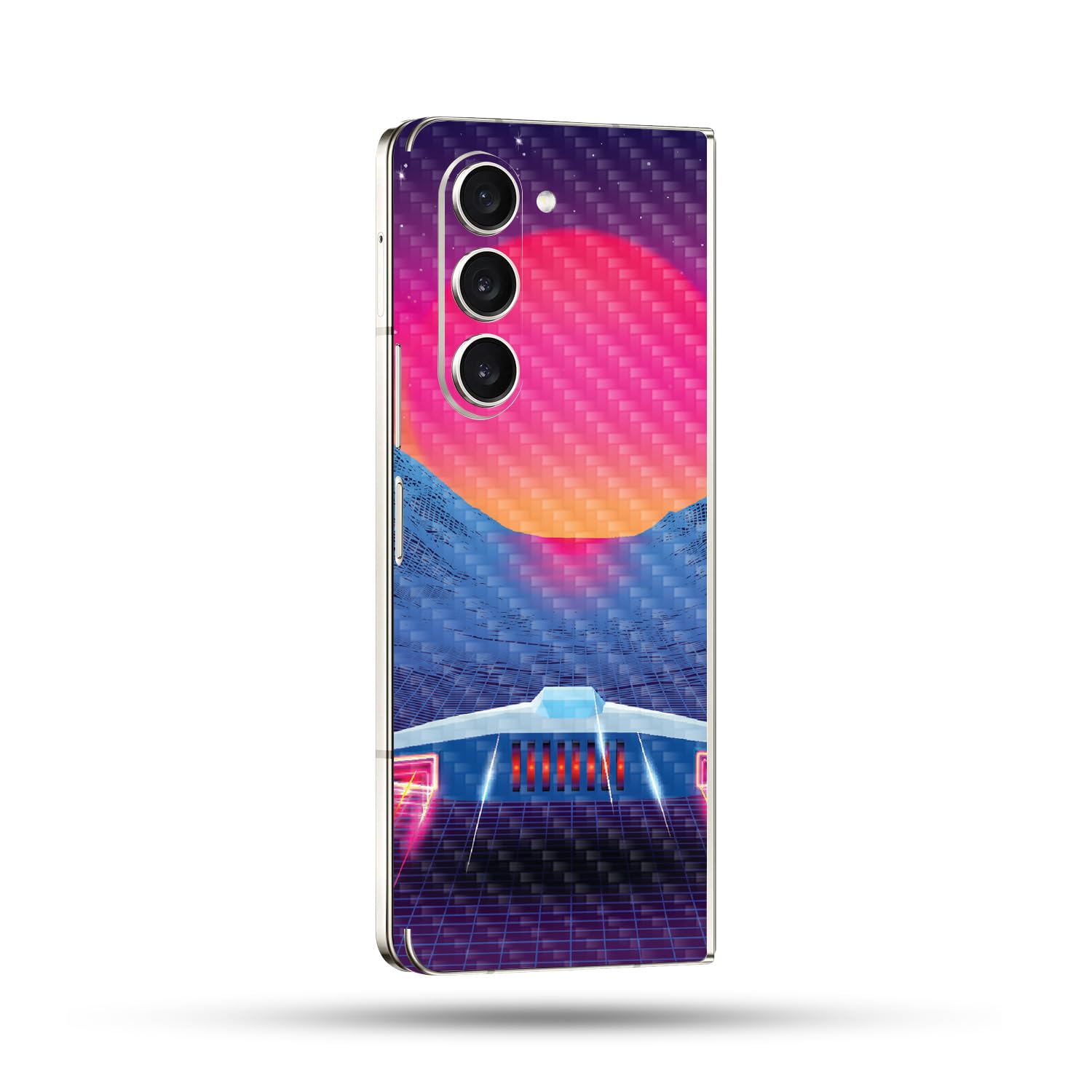 MightySkins Carbon Fiber Skin Compatible With Samsung Galaxy Z Fold 5 Full Wrap - Synthwave Drive | Protective, Durable Textured Carbon Fiber Finish | Easy To Apply and Change Styles | Made in the USA