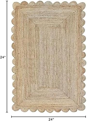 Alfombra rectangular de yute festoneada sólida, alfombra trenzada, tejida a mano, clásica alfombra festoneada, alfombra de patio, alfombra