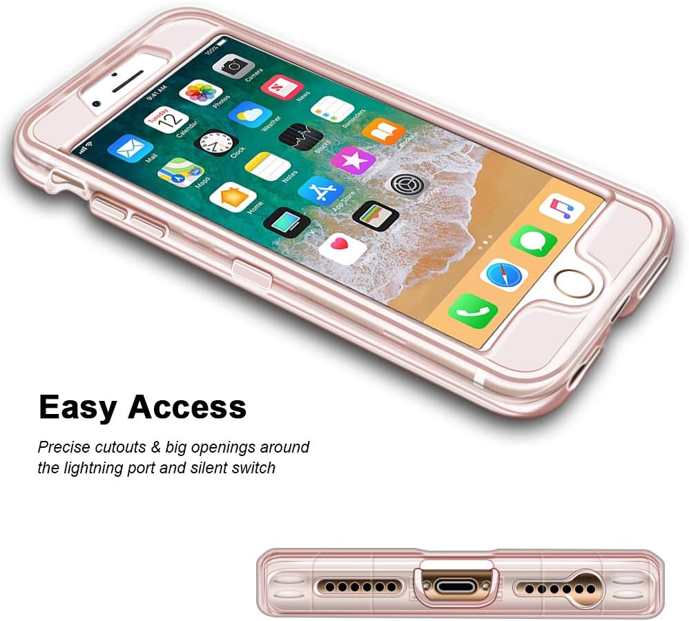 Anuck Case for iPhone SE Case 2022/2020, iPhone 8 Case, iPhone 7 Case 4.7", 3 in 1 Heavy Duty Defender Shockproof Full-Body Clear Protective Case Hard PC Shell & Soft TPU Bumper Cover Clear Rose Gold