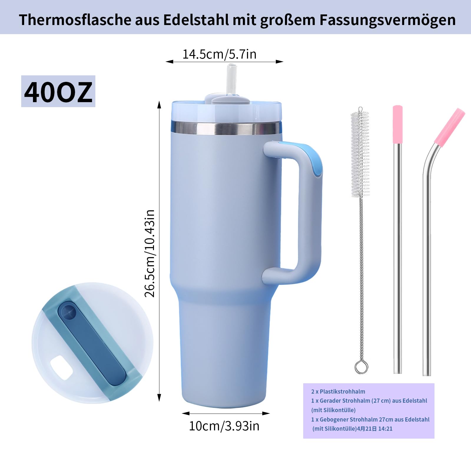 SILICANICE Edelstahlbecher Mit Deckel & Strohhalm – Vakuumisoliert, 12h Warm/kalt, Spülmaschinenfest