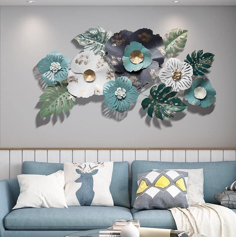 Image of SMILES GIFT Luxury Imported Wall Hanging | Handcrafted Metal Blue & Green Flower Decoration | Home Decor for Living Room & Office