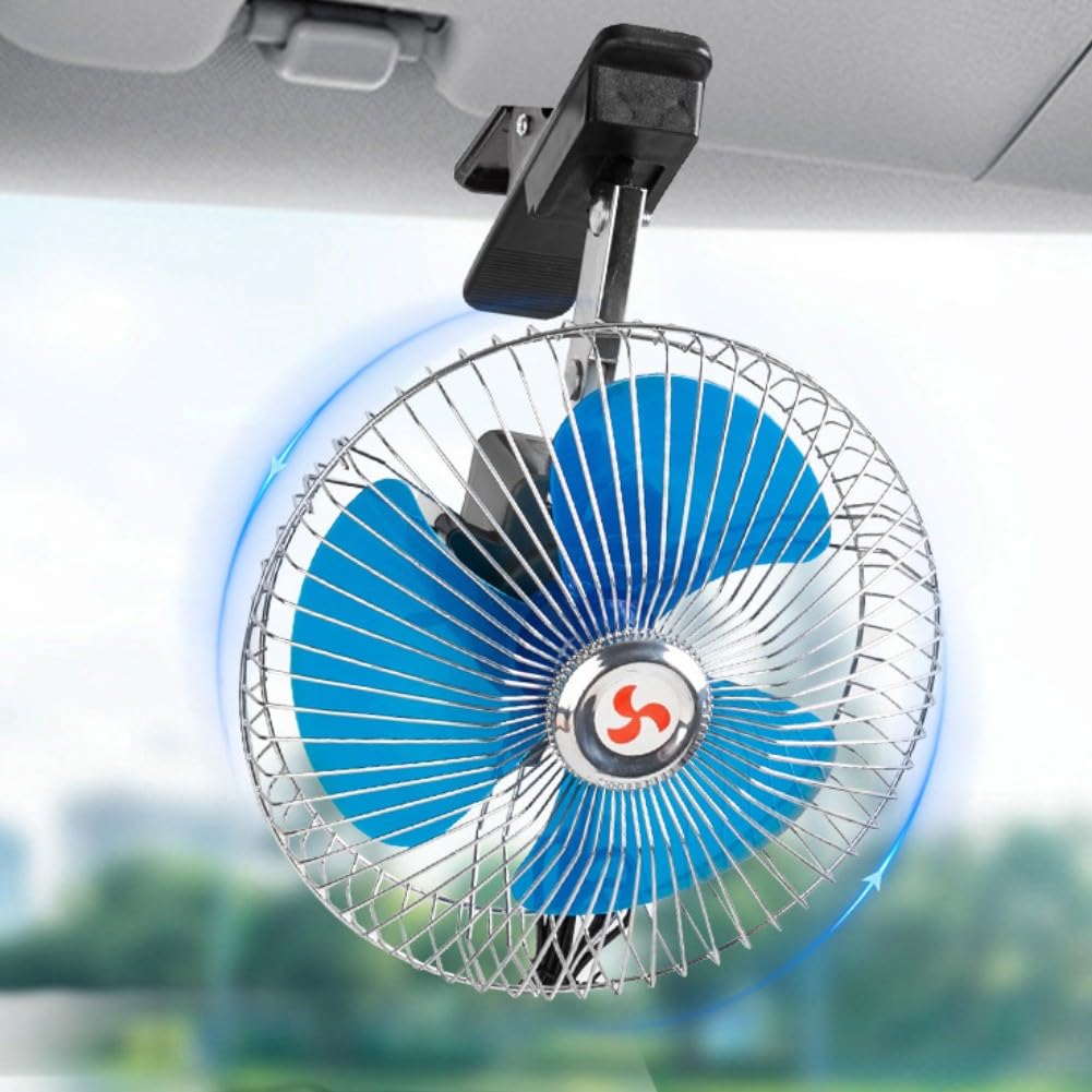 Ventola di raffreddamento per interni del veicolo, velocità regolabile, clip in metallo, con cavo di alimentazione da 1,8 m, per auto e camion (8" 12 V)