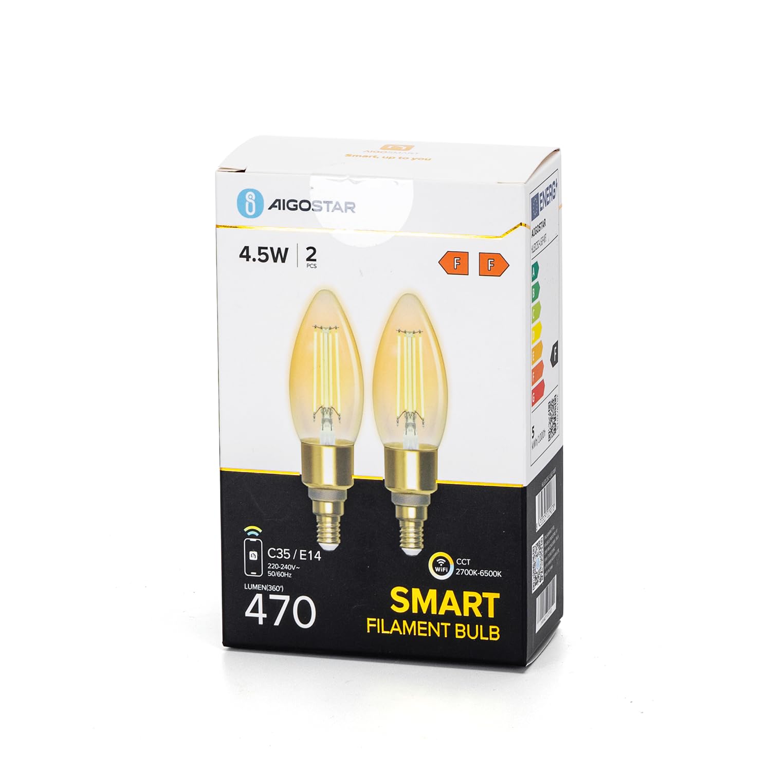 Aigostar Edison Bombillas Alexa LED E14 Bombillas Inteligentes 4.5W 470LM WIFI Bombilla Vintage C35 Bombillas Filamento Regulable 2700K-6500K, compatible con Alexa/Google Home. ámbar 10 pack