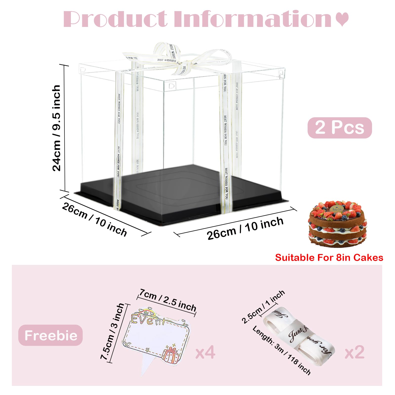 Scatole Per Torta Trasparenti 2 Pezzi - 26x26 Cm, Doppio Strato, Con Coperchio E Accessori - Foto 10