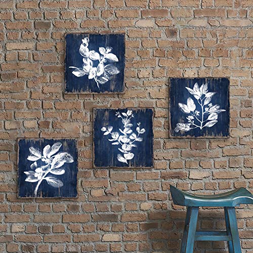 Hardy Gallery White Botanical Wall Canvas Art: Artistic Plant Picture Dark Blue Background Painting For Bathroom (12 X 12 X 4 Panels) #TOP1
