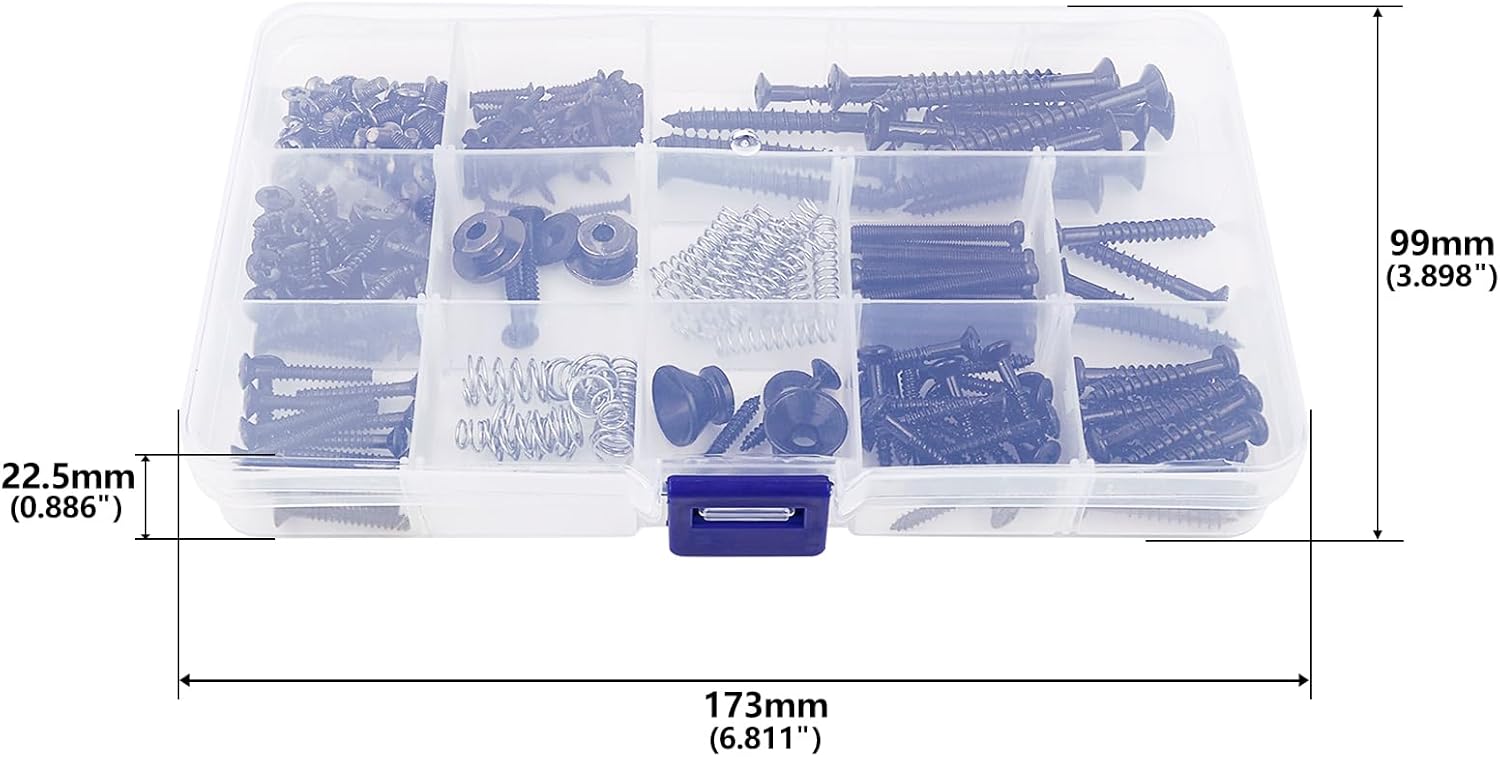 Banworks Metric Sized 258pcs Electric Guitar Screws Kit for Tele/Strat Bridge, Neck Plate, Pickup Rings, Humbucker Pickups, ST/TL Pickups, Pickguards, Tuners, Pickup Selector Switch, Strap End Pins