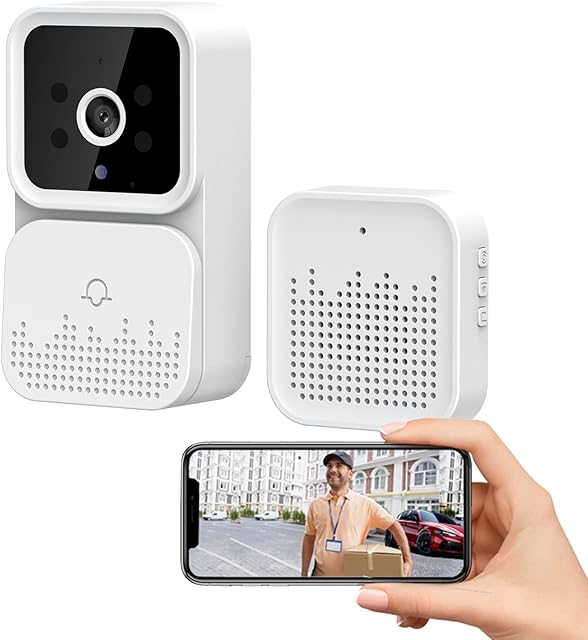 fangzi Security Ring Video Doorbell Wi-Fi Night Vision HD Easy Installation Video Doorbell with Pir Motion Detection IR Alarm Security Intercom for Home Apartment