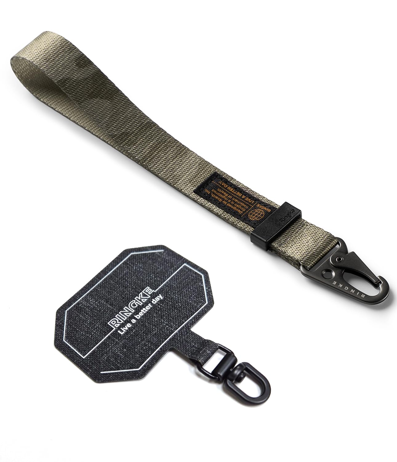Ringke Unisex Camo Sand Tactical Webbing Hand Strap With Patch [Heavy Duty Tactical Carabiner] Durable Anti-Tear Multi-Purpose Phone Wrist Strap For Travel, Hiking, Etc.