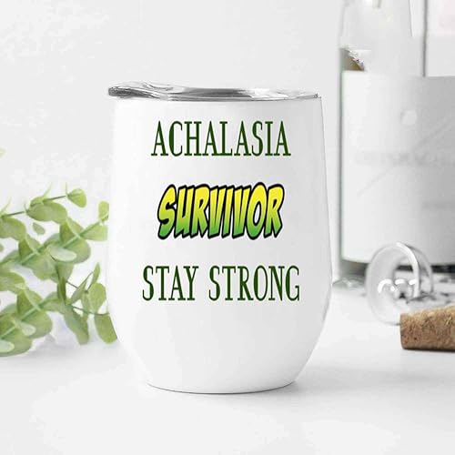 Miniatura 2 de Funny Gift Achalasia Survivor Gift, Great Father's Day Gift for Dad - Lime Green Ribbon Warrior Quote on Large 12 Oz White Stainless Steel Wine